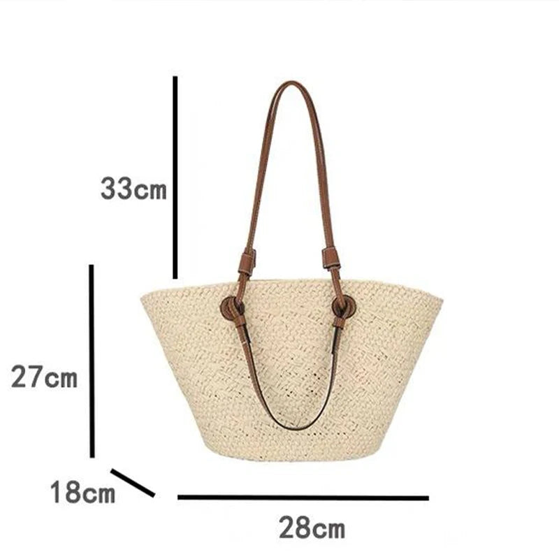 Women's Woven Straw-Style Bucket Tote Bag