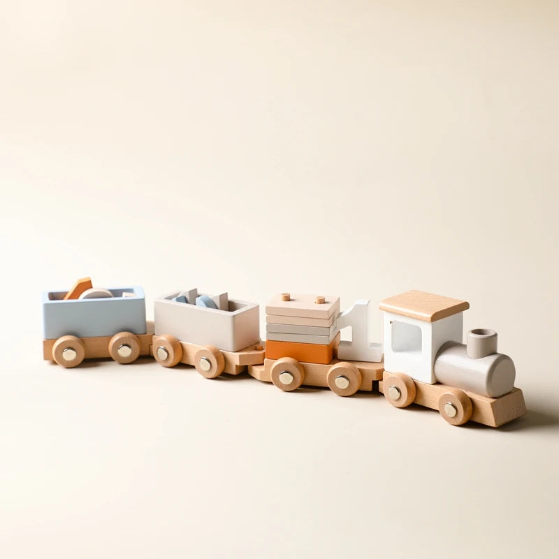 Wooden Train Birthday Toy Montessori Toys Baby Educational Toys Wooden Trolley Number Of Wood Baby's Toys Baby Learning Toys