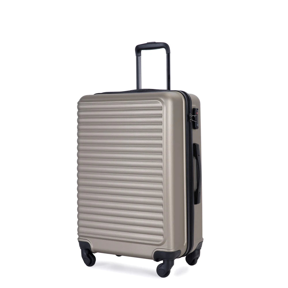 3 Piece Luggage Sets ABS Lightweight Suitcase with Two Hooks Spinner Wheels TSA Lock GOLD