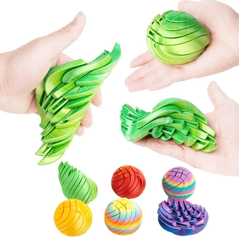 Twist Sphere 3D Printed Fidget Ball | Gear Rotating Liquid Flow Toy | Anxiety Relief | 3 Gradient Colors