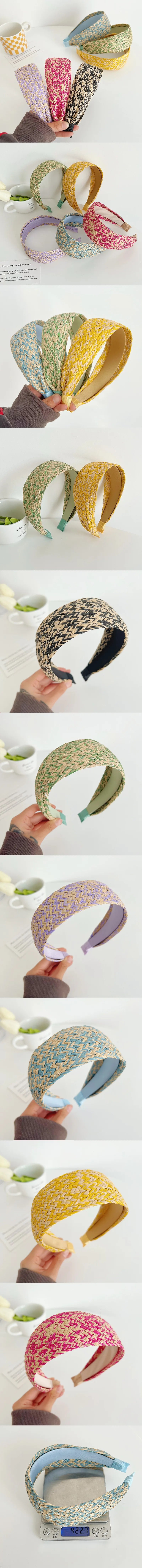 Woven Straw Braid Wide Headband Women Widened Anti Slip Linen Headwrap Travel Colored Striped Lafite Grass Hnitted Hair Hoops