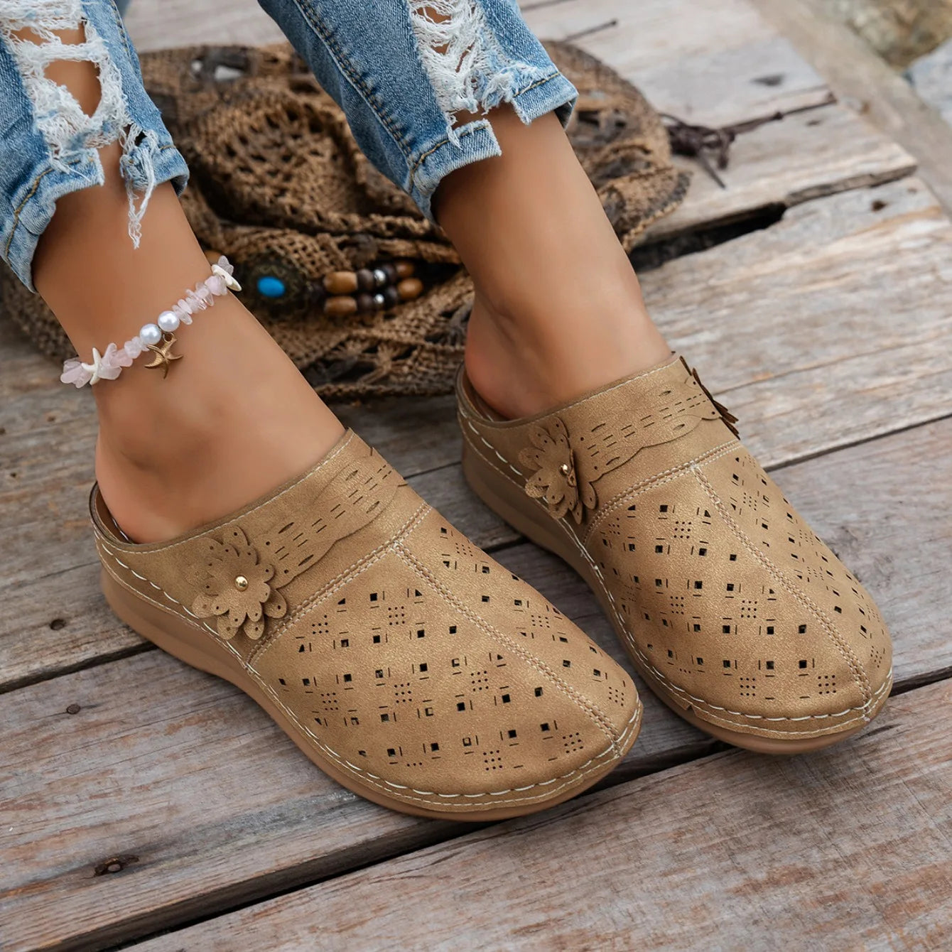 Women's Metal Accent PU Slip-On Mule Flats
