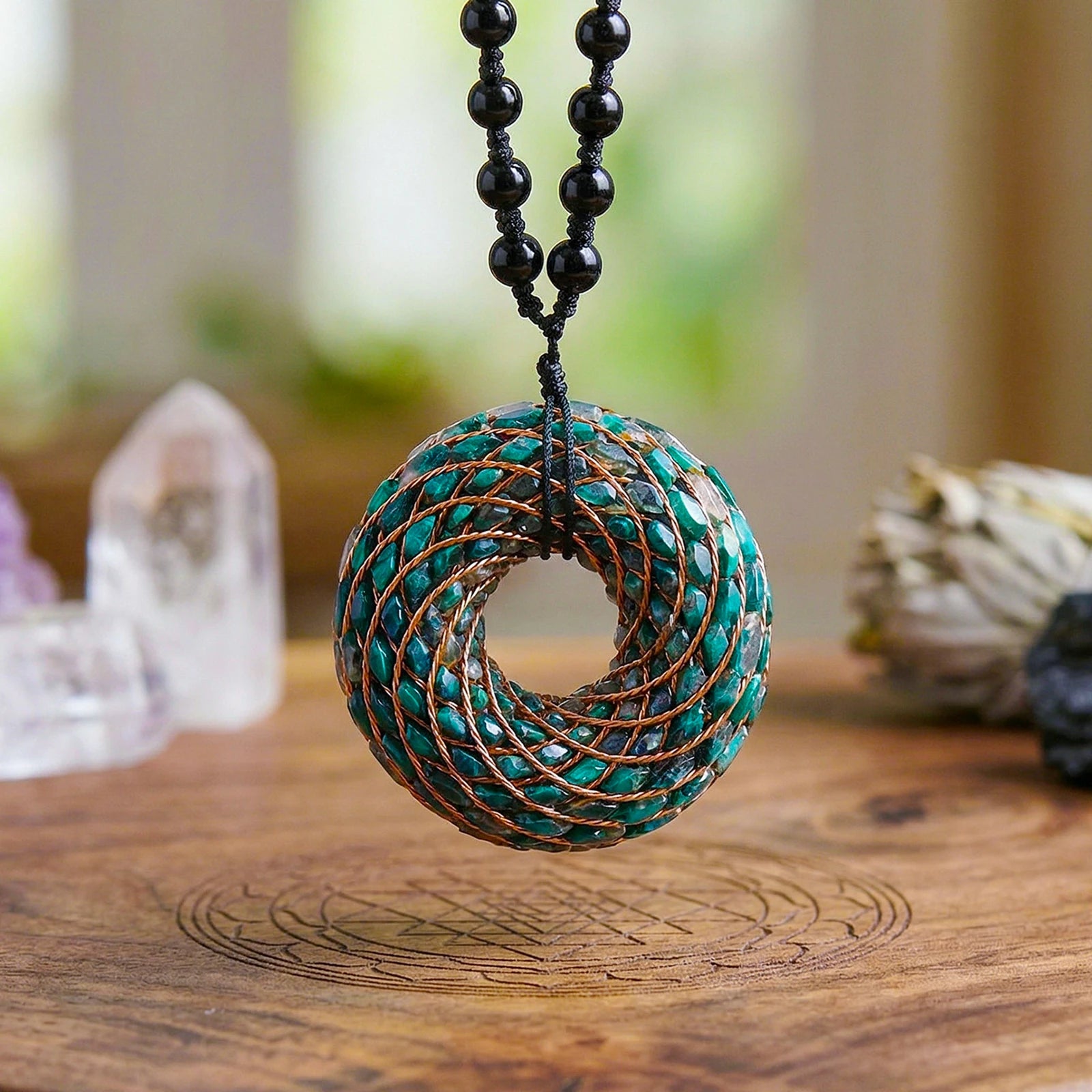 Rodin Coil & Amethyst  Orgone Pendant Necklace, Handmade pendant jewelry ，Adjustable Chain for Women & Men