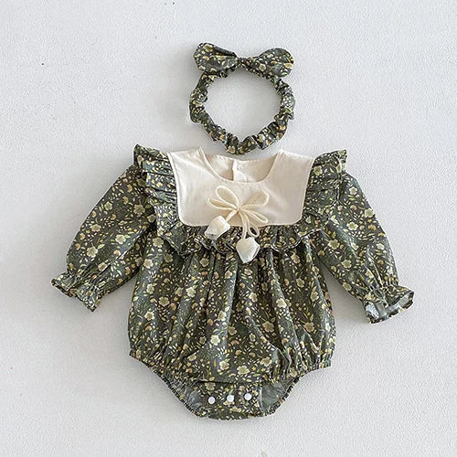 New Spring Sister Dress Kids Princess Dresses Long Sleeved Cotton Print 2-7Yrs Girl Party Dress Baby Girl Romper