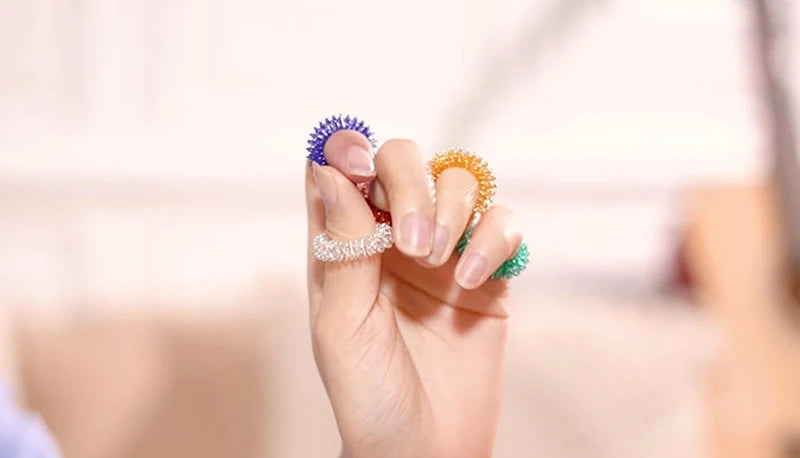10pcs Finger Rings Set for Teens  Adults Stress Reducer Massager Stress Relief Fidget Toys Acupressure Rings Spiky Sensory