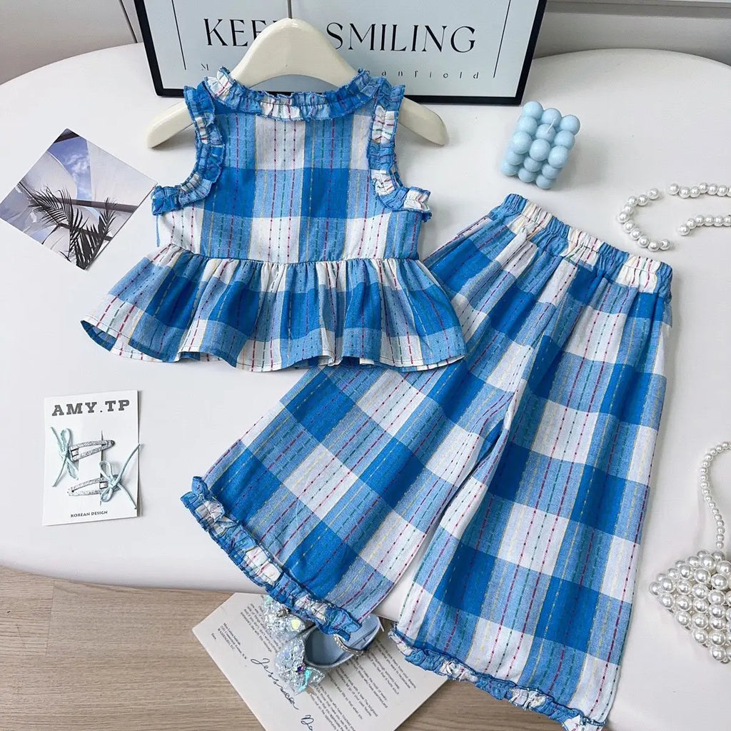 Toddler Girls Checkered Sleeveless Top & Wide-Leg Pants Set