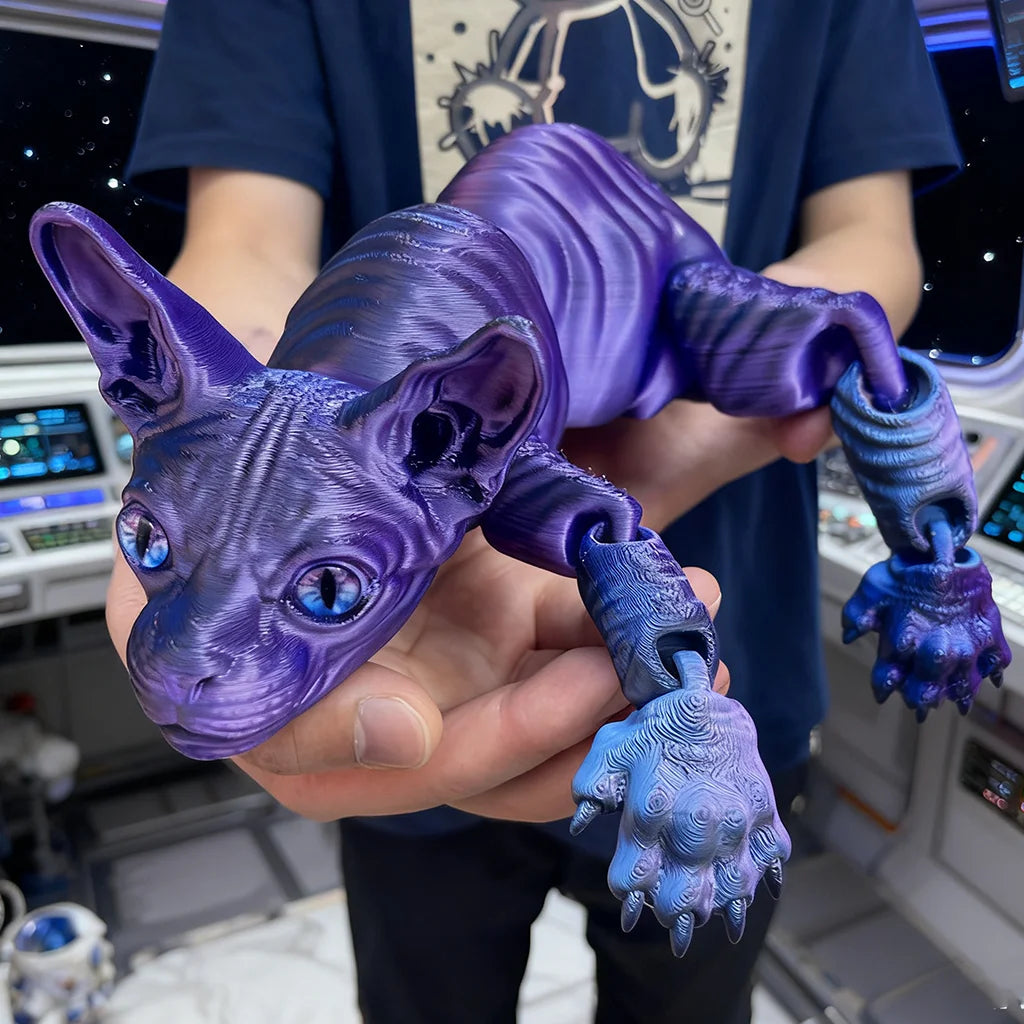 6-Pack 3D Printed Hairless Cat Statues | Flexible Colorful Animal Figures | Home & Office Decor