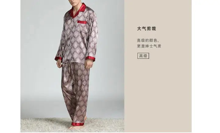 2026Men's Spring Summer Pajamas Sets Long Sleeve Tops&Pants Two-pieces Satin Home Clothes Male Ice Silk Printed Lounge Nightwear