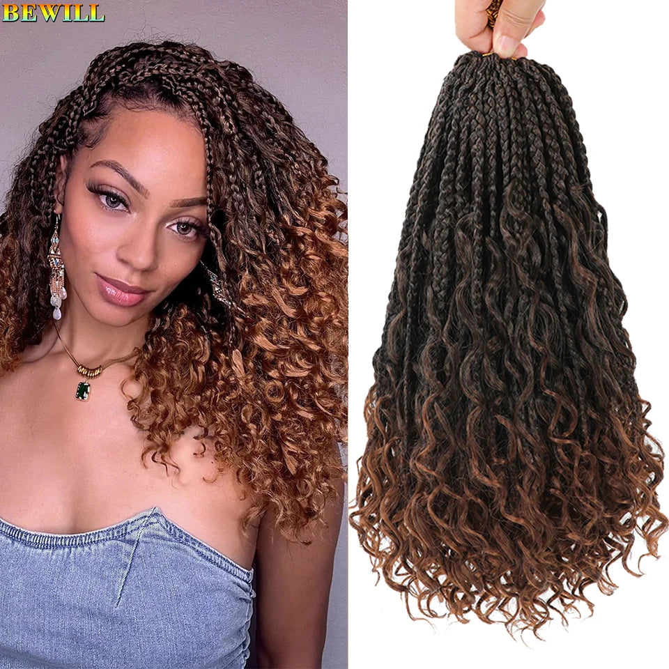 Goddess Box Braids Crochet Hair 14 18 24 Inch Bohemian Hippie Box Braids With Curly Ends Synthetic Braiding Hair for Black Women