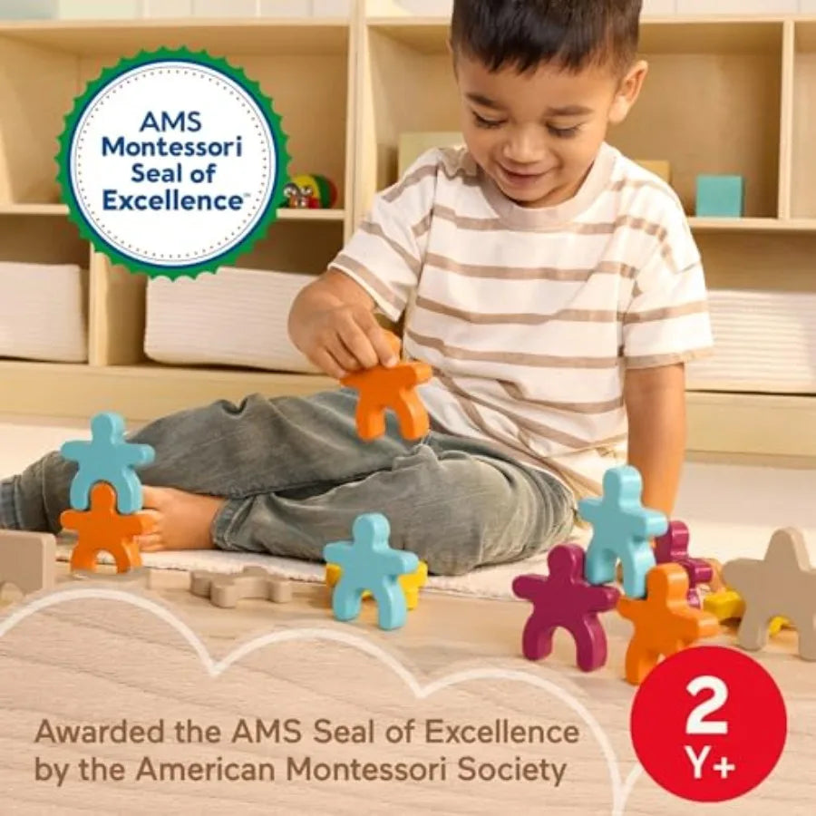 Montessori Wooden Stacking Shapes Toy - 16 Piece Set