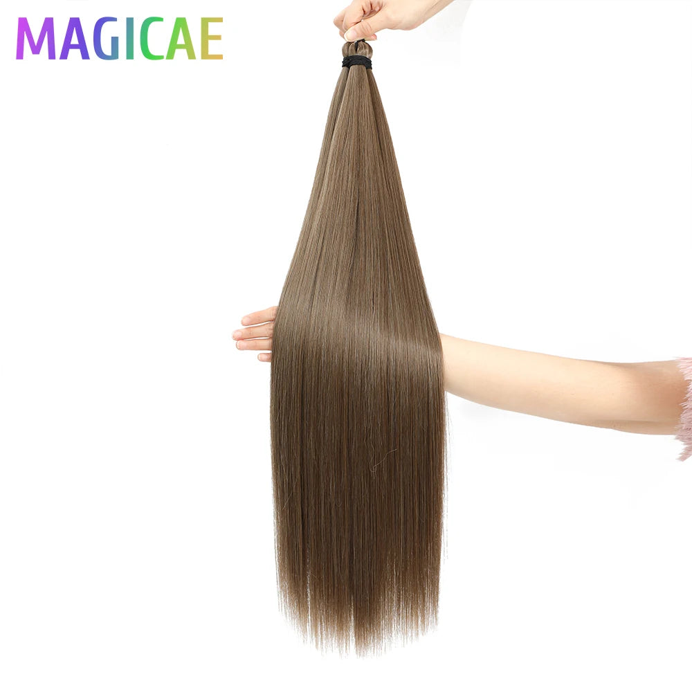 Braids Crochet 3Pcs 28Inches 300grams Synthetic Straight Bundles Orange Highlight Brown Braiding Hair Ombre Blond Gray White 60#
