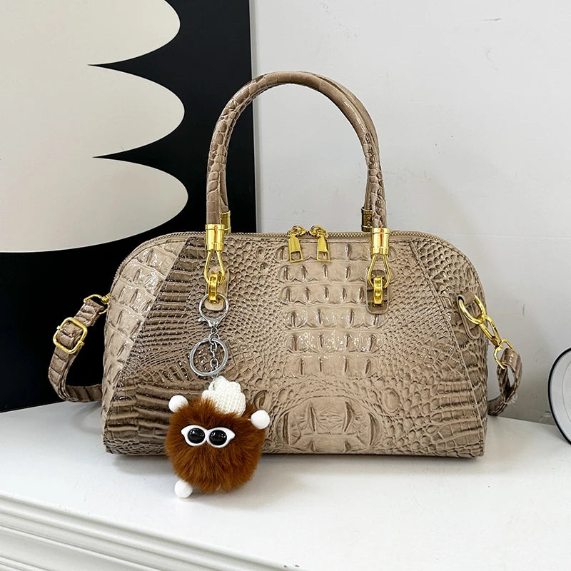 Women's Crocodile Pattern Structured Shoulder Bag