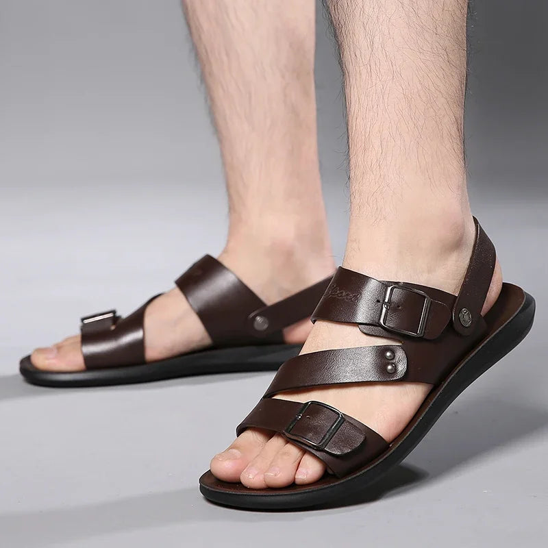 2026 Brand Men Shoes Slip-On Split Leather Soft Men Beach Summer Men Sandals Slippers Flats Flip Flop