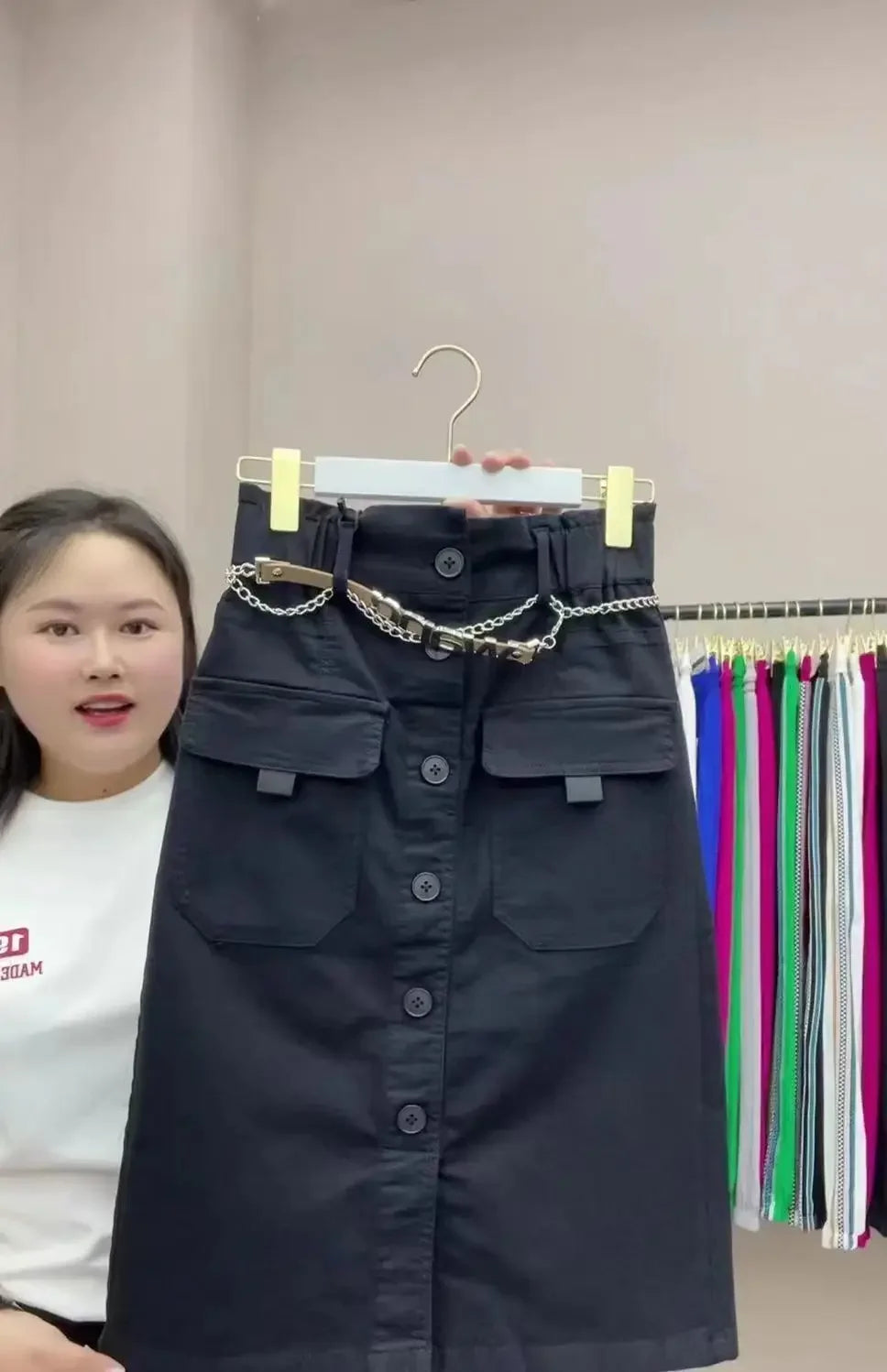 2026 Spring Summer New Women's High Waist Slim Skirts Female Fashion Buttons A-line Skirts Ladies Solid Color Casual Skirts
