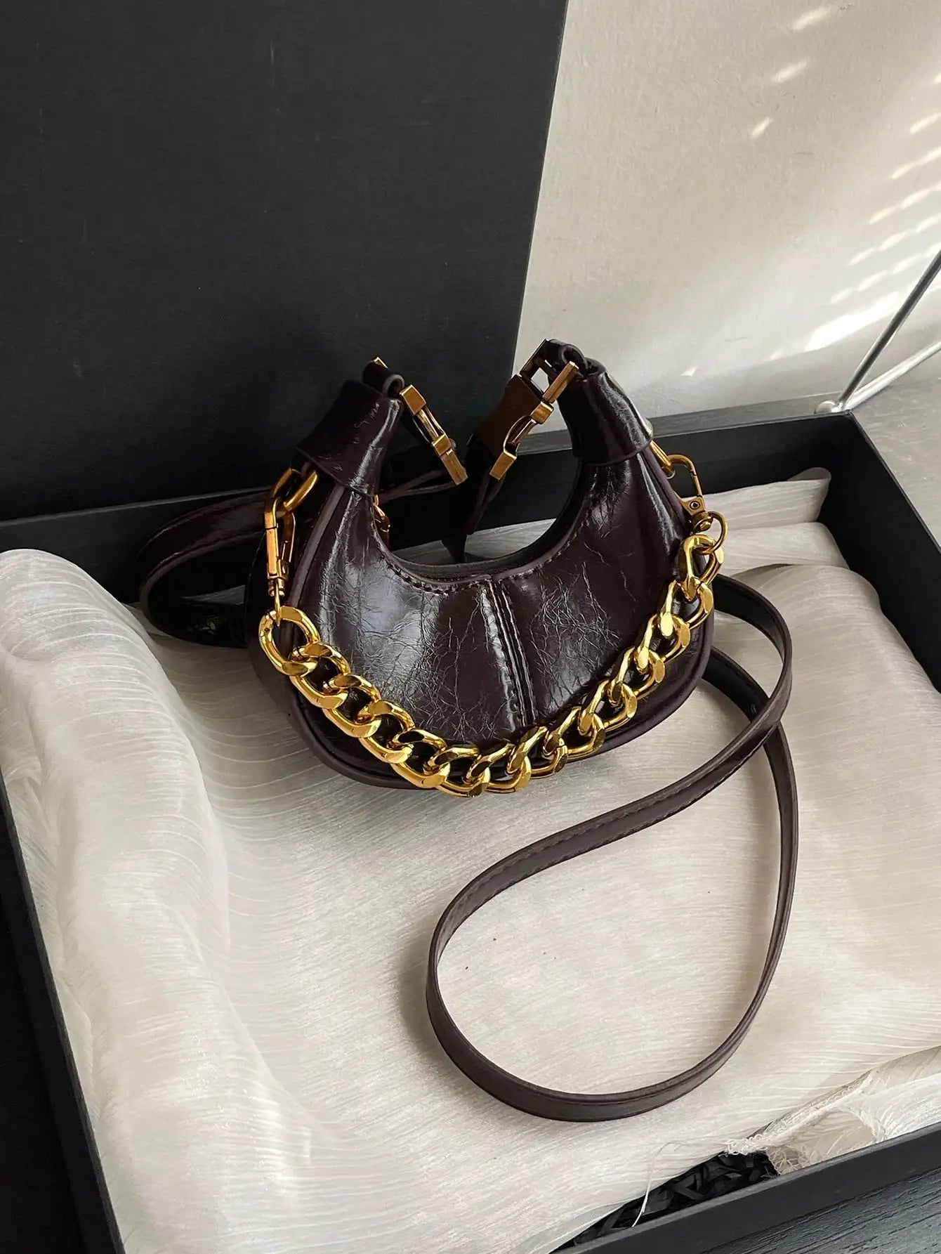 Women's Sequined Chain PU Top-Handle Hobo Bag