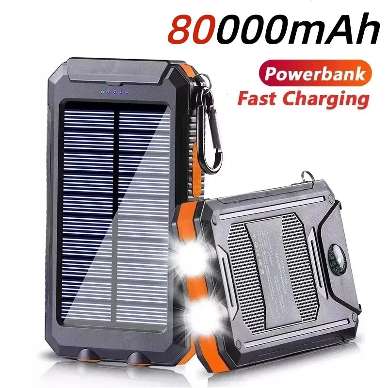 Solar Power Bank 80000mAh Portable Power Bank External Battery Fast Charging Strong Light LED Light for All Smartphones