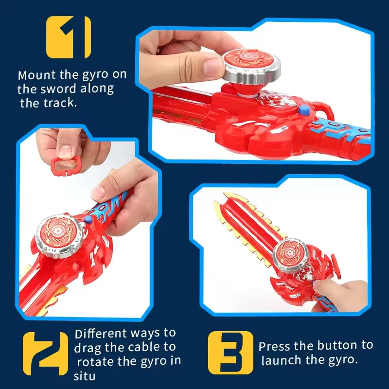 Kids Battle Gyro Spinning Top Toy Set – Sword Launcher & Flashing Tops