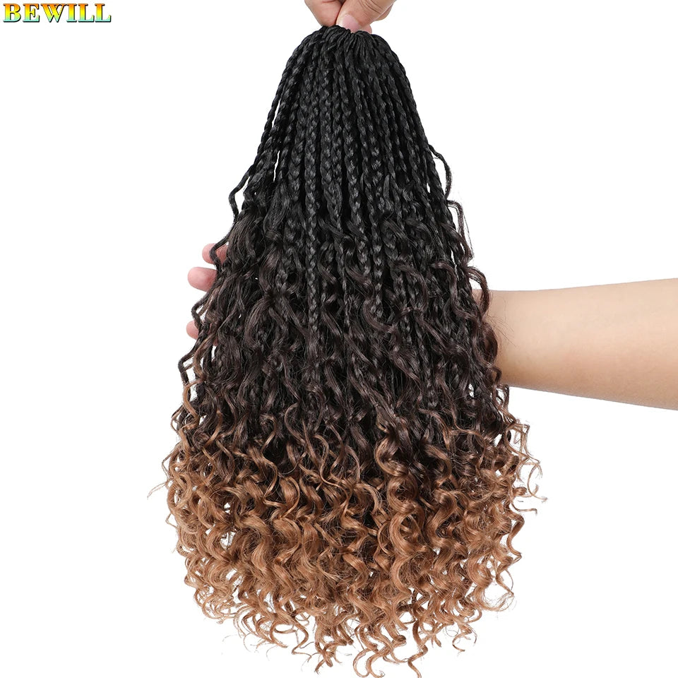Goddess Box Braids Crochet Hair 14 18 24 Inch Bohemian Hippie Box Braids With Curly Ends Synthetic Braiding Hair for Black Women
