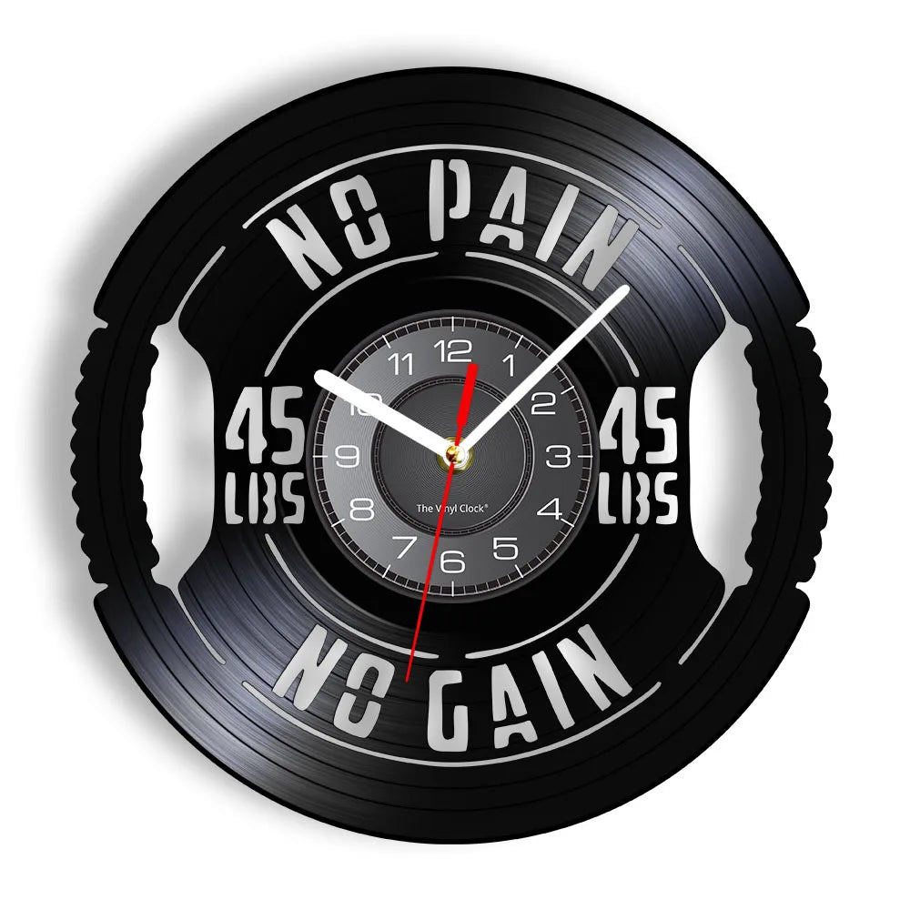 Fitness Equipment Theme Vinyl Record Fitness Wall Clock Home Decoration LED Backlight Modern Fitness Watch