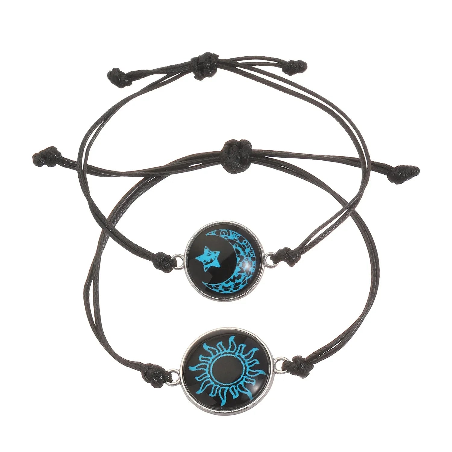 Handmade Braided Couple Bracelets Sun Moon Themed Glow In The Dark Glass Bead Adjustable Rope Wrist Jewelry Romantic Matching Accessory Gift