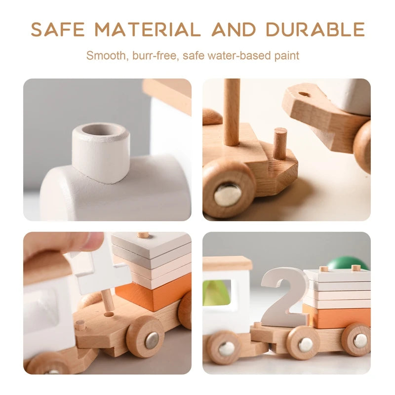 Wooden Train Birthday Toy Montessori Toys Baby Educational Toys Wooden Trolley Number Of Wood Baby's Toys Baby Learning Toys