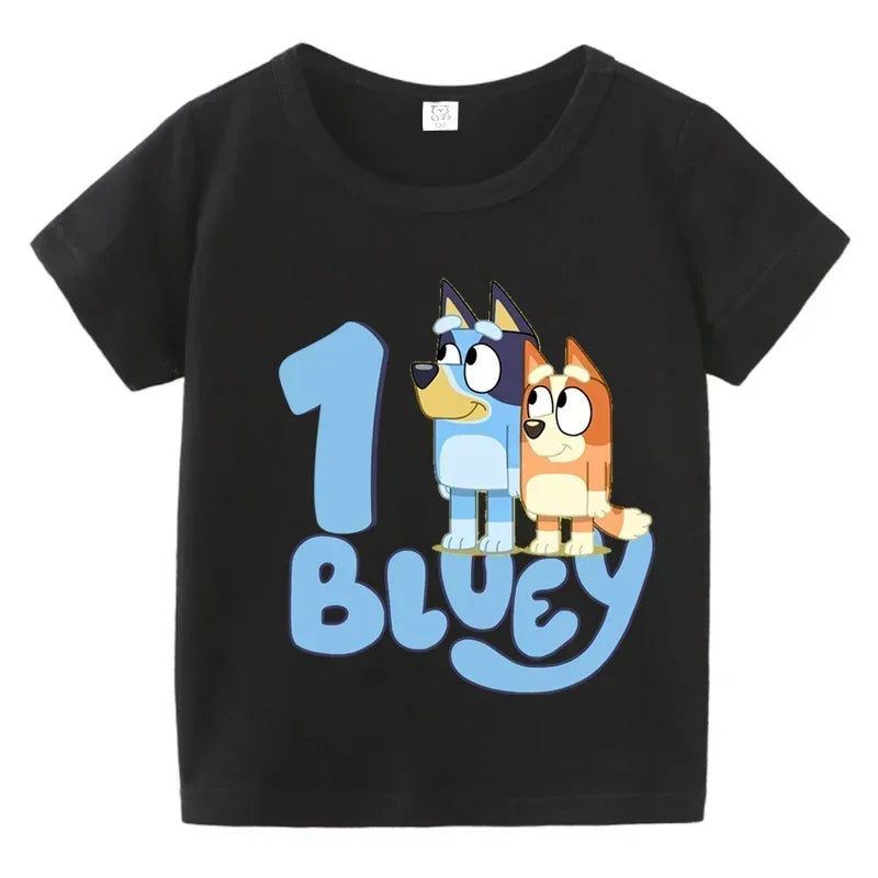 Blueys Baby Birthday T Shirt for Boys Girl Bingo Number Kids Clothes Summer Cartoon Letter Tees Shirts Toddler Short Sleeve Tops