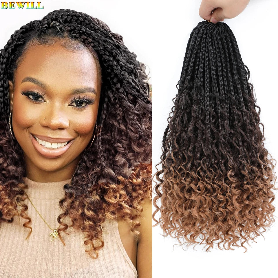 Goddess Box Braids Crochet Hair 14 18 24 Inch Bohemian Hippie Box Braids With Curly Ends Synthetic Braiding Hair for Black Women