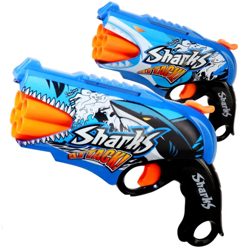 Children Air Soft Bullet Gun Toys Graffiti Shark Color Scheme 6-Round Automatic Safe Outdoor Shooting Sports Kids Boys Gifts