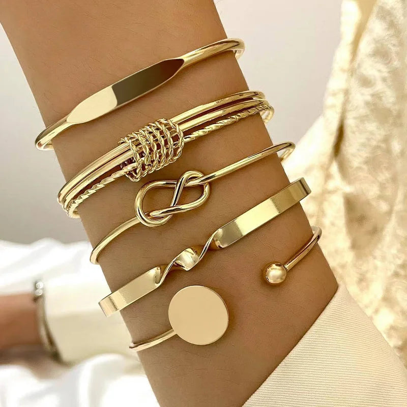 15 Pcs Retro Gold Color Minimalist Bangle Set for Women Fashion Chic Geometric Knotted Bracelets Daily Party Jewelry Gifts 2026