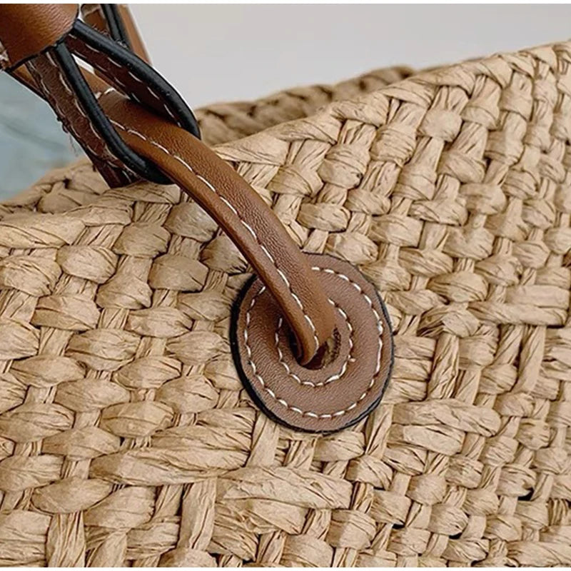 Women's Woven Straw-Style Bucket Tote Bag