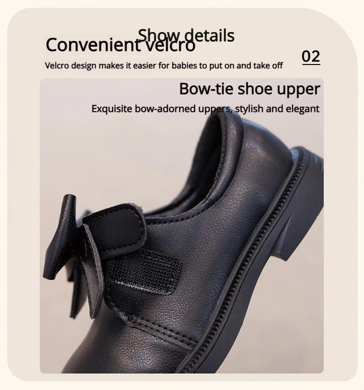 Girls' Bow Design Bonded Leather Flat Casual Shoes