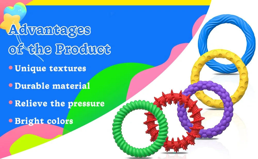 12/6/5PCS Fidegts Toys Silicone Sensory Rings Bracelet Stone Fun Fidgets for Kids Texture Stress Toys for Kids Autism Calming