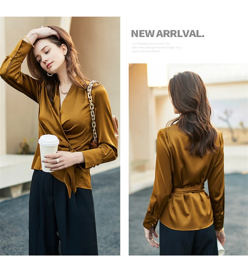 Women's Plus Size Satin Cross Lace-Up Blouse