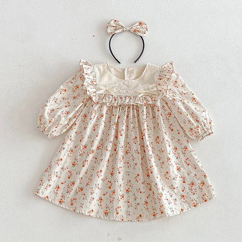 New Spring Sister Dress Kids Princess Dresses Long Sleeved Cotton Print 2-7Yrs Girl Party Dress Baby Girl Romper