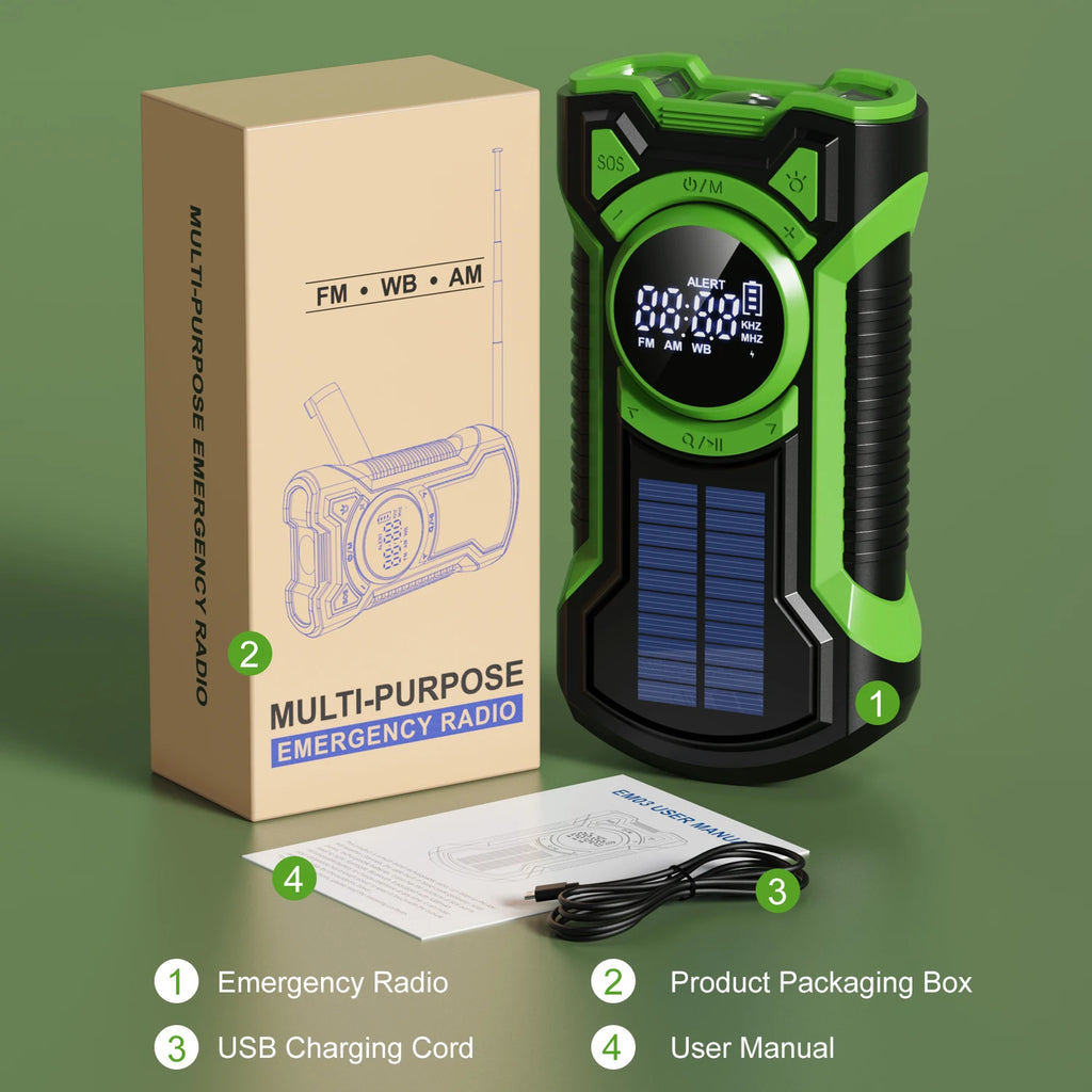 Emergency Radio Hand Crank Solar 5000mAh, IP65 Waterproof Dustproof Bluetooth 5.3 Portable AM/FM/NOAA Weather Alert Radio