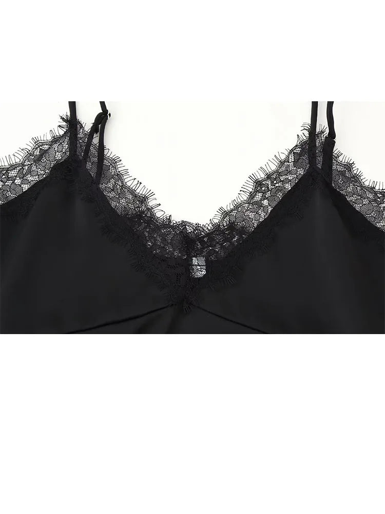 HH 2026 New Fashion Woman Lace Trim Sling Sleeveless V Collar Backless Mini Top Female Slim Fit Thin And Light Sexy Top