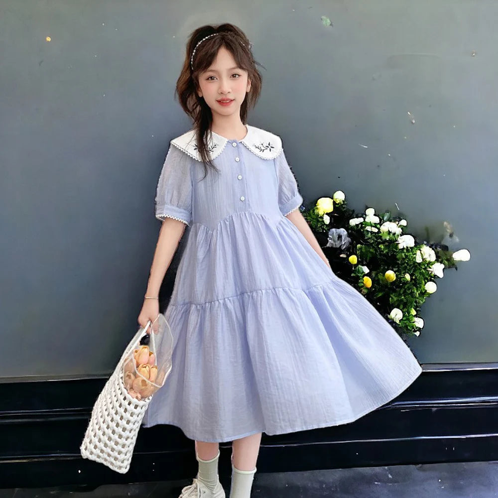 Toddlers Dresses For Girls Children's Dress Summer Cotton Kids School Costumes Short Sleeve Baby  4 5 6 8 9 10 12 Years