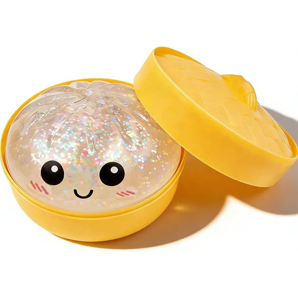 Glitter Dumplings Squishy Soft with Steamer Steamed Bun Squishy Pinch Le Fidget Slow Resilience Squeeze Decompression Dough