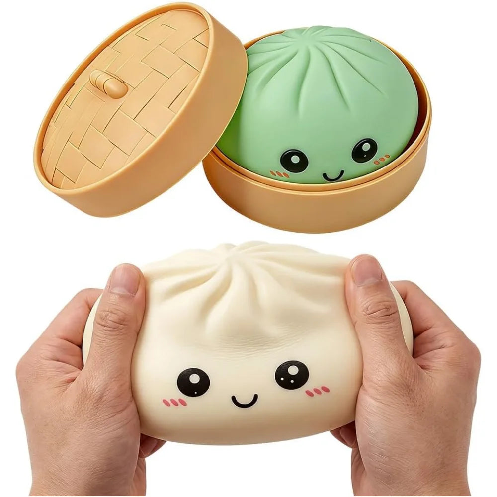 Large Dumpling Stress Ball with Steamer Colorful Squishy Bun Sensory Toy for Anxiety Relief, Squeeze Dough Ball for Adults&Kids