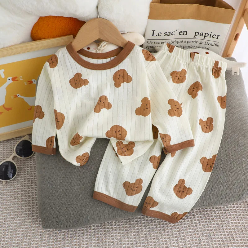 Kids Cartoon Cotton Pajama Set – Long Sleeve Sleepwear for Boys & Girls Ages 6M–8T