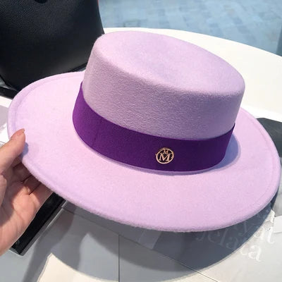 Women's Flat Top Fedora Hat with Ribbon Band – Elegant Panama Bowler for Church, Wedding & Party