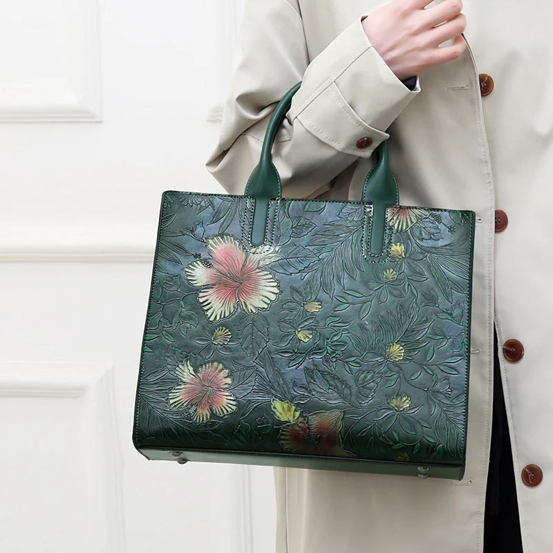 Women's Embossed Floral PU Shoulder Bag
