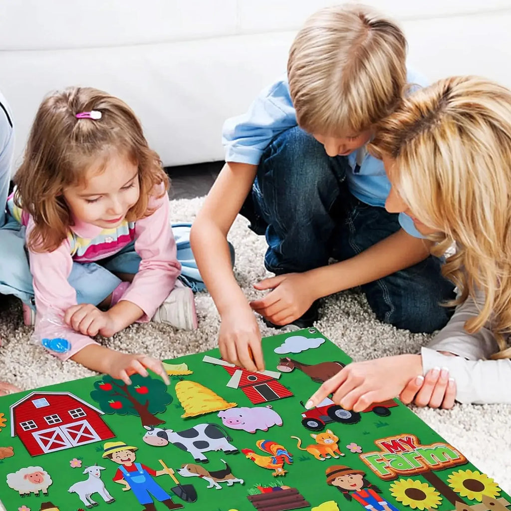 Felt Story Board Set Toy for kids Farm Animals Vehicle Preschool Education Early Learning Interactive Play Mat Wall Hanging Gift