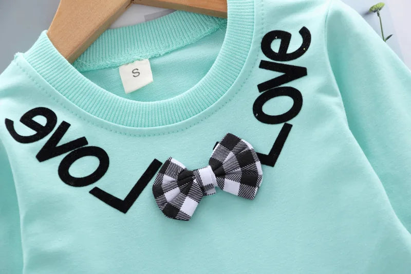 Girls' Bow Plaid Long Sleeve Top & Pants 2-Piece Set
