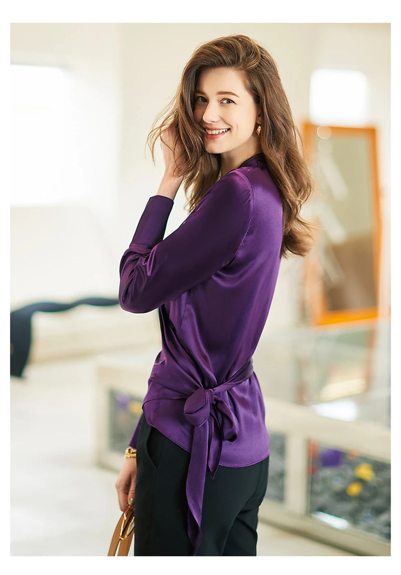 Women's Plus Size Satin Cross Lace-Up Blouse