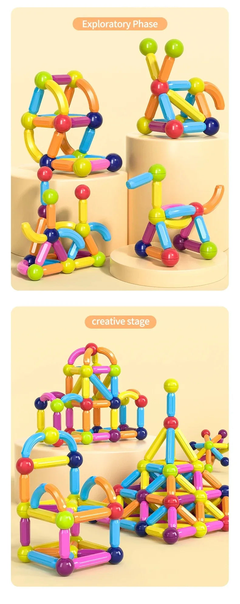 Magnetic Ball & Stick Construction Set | Montessori Educational Toy | 10–188 Pieces | Ages 3+
