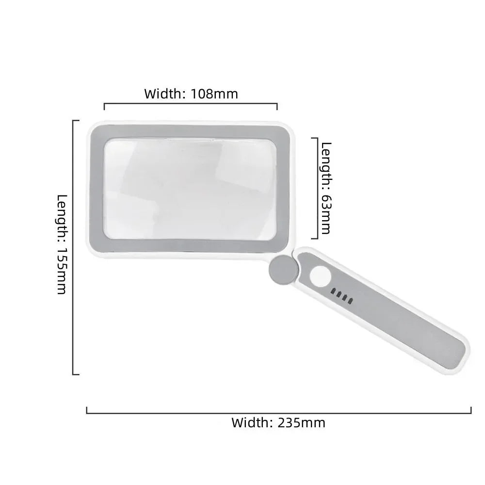 4X Large Magnifying Glass with LED Lights USB Loupe Rechargeable Magnifier Handheld Reading Magnifying Lamp With LED Lighting