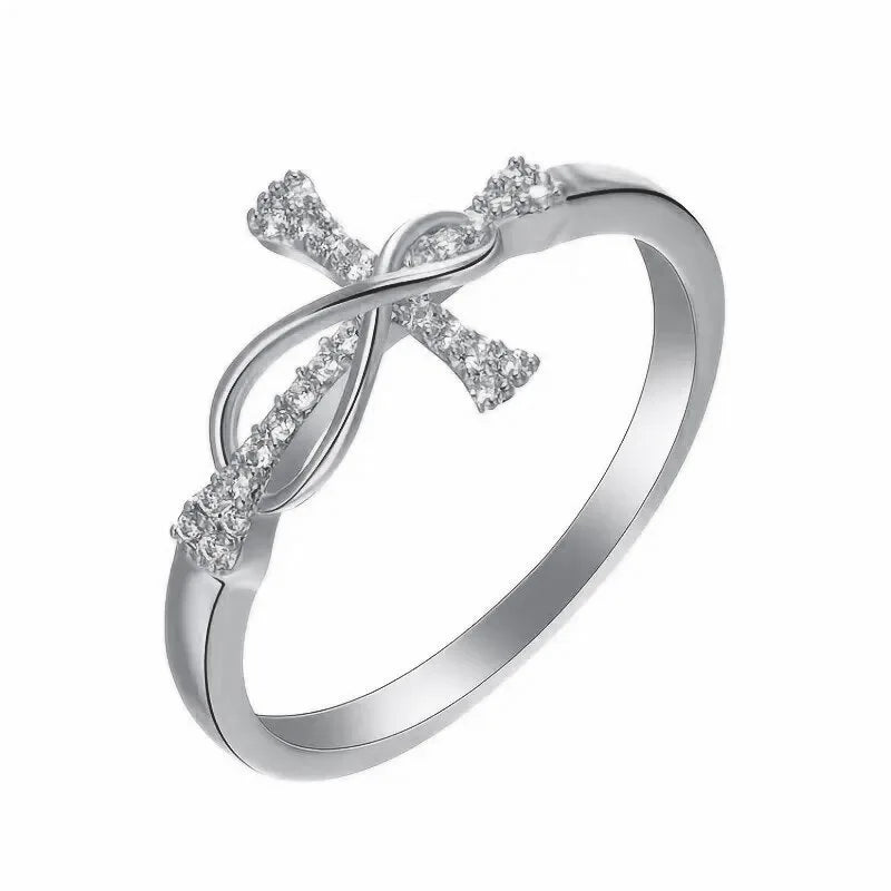 2026 Design Personalized Zircon Cross Ring, Simple and Fashionable, Female High End, Infinite Love, Classic Handicraft Wholesale