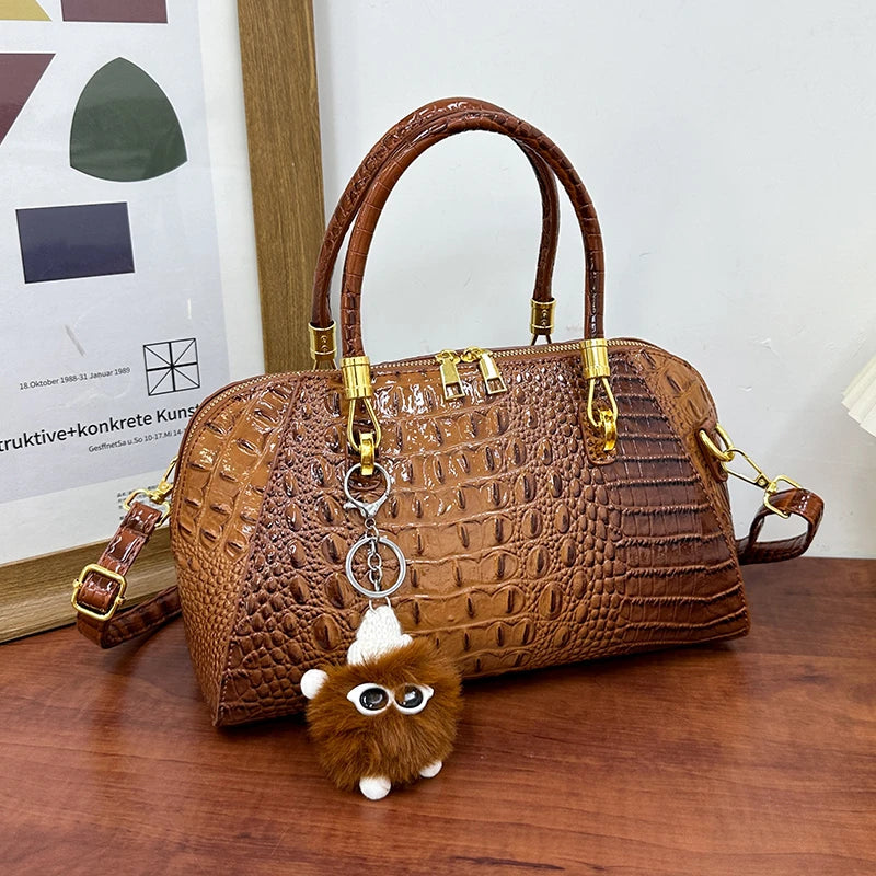 Women's Crocodile Pattern Structured Shoulder Bag