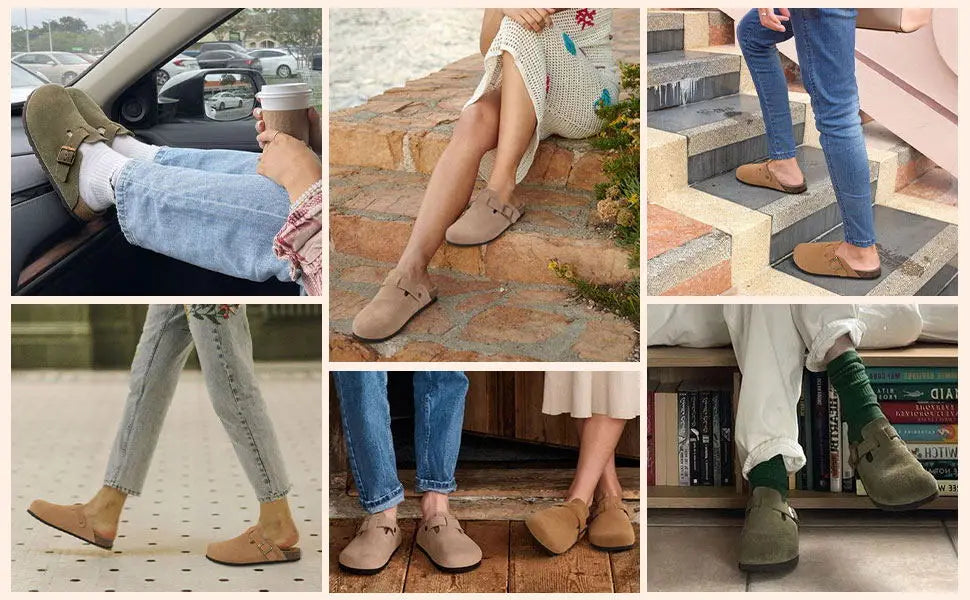 Goosecret Men Cow Suede Clogs Soft Cork Footbed Men Mules Slippers Fashion Men House Sandals With Arch Support Men Beach Sandals